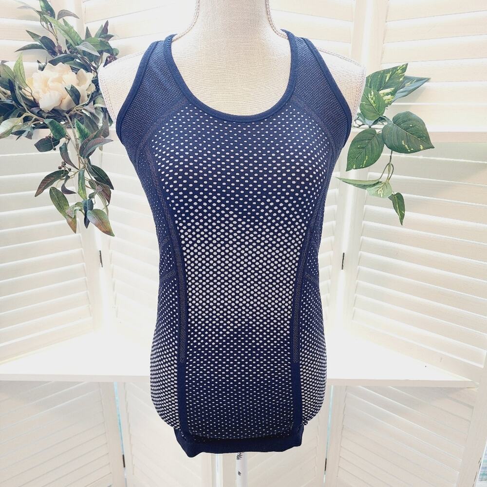 ATHLETA BLACK WHITE POLKA DOT RAZOR TANK SIZE SMALL